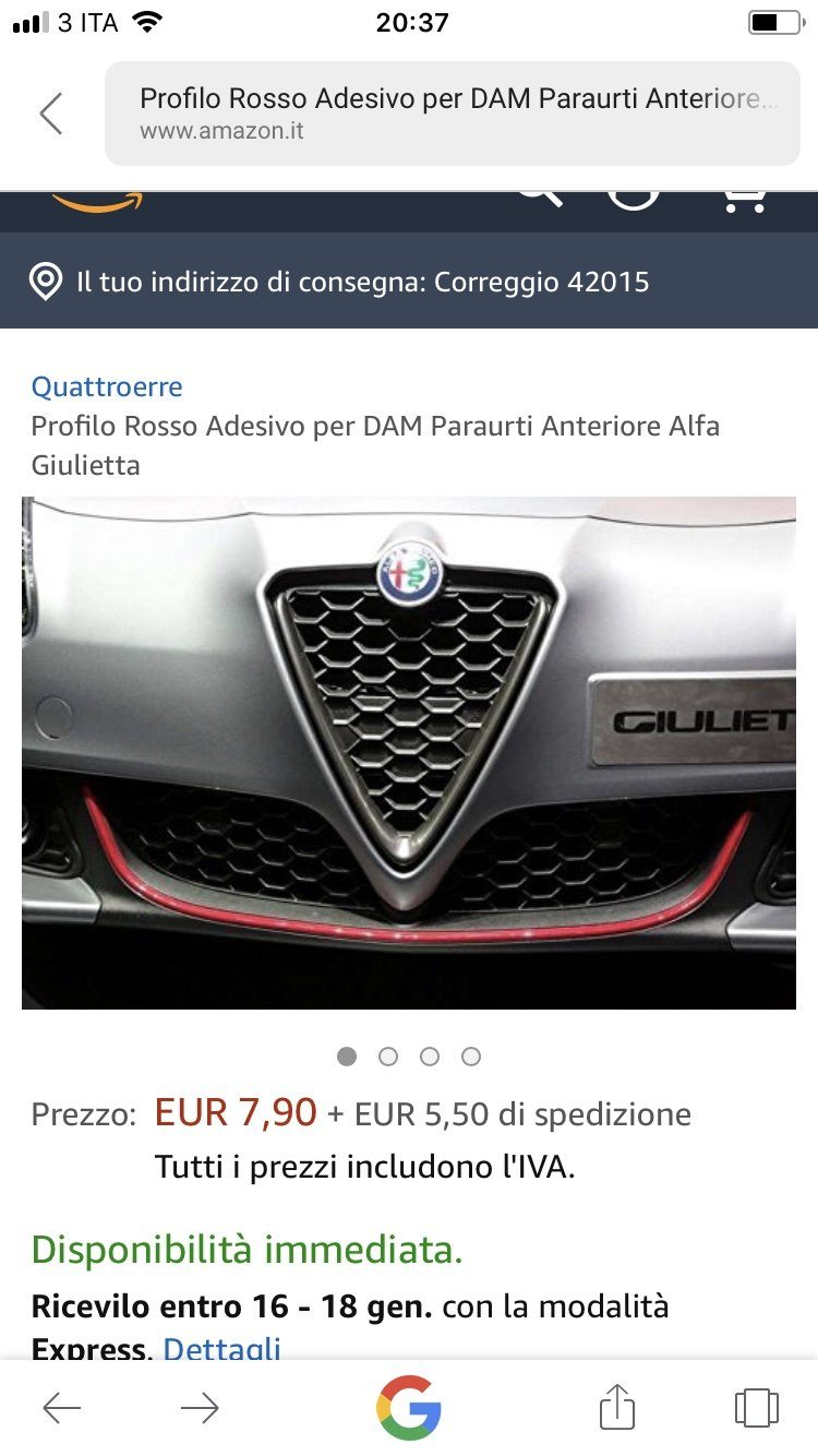 Profilo Rosso Adesivo per Dam Anteriore + Posteriore Alfa Romeo