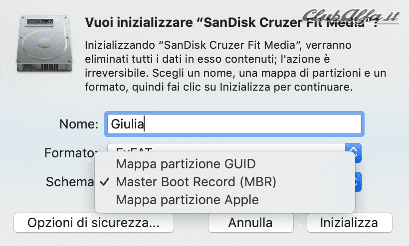 formattazione chiavetta da mac